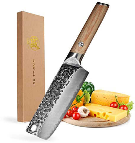 MITSUMOTO SAKARI Japanese Chef's Knives, 7 inch Professional Hand Forged Kitchen Knife, High Carbon Stainless Steel Asian Vegetable Knife (Pakkawood Handle)