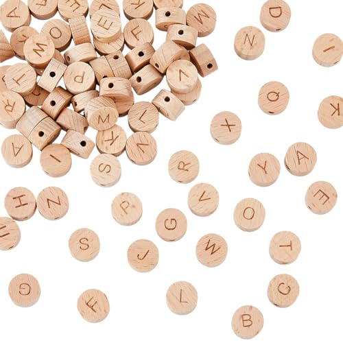 HOBBIESAY 78 Stück 26 Stile Ungefärbte Holzperlen Horizontales Loch Zufällige Alphabet Perlen Flach Run mit Buchstaben AZ Würfelperlen Anfangsbuchstaben 26 für DIY Schmuck