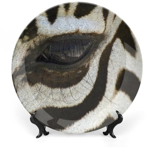 Zebra Animal Eye Decorative Plate for Wall Ceramic Home Wobble-Plate with Display Stand Table Decor Ornament Dinner Plate Dessert Dish Holiday Christmas Decoration Holiday Housewarming Gift 7