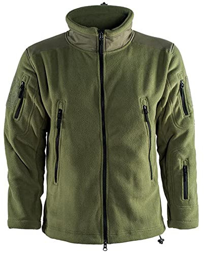 APTBJKUiU Giacca softshell per uomo/uomo, in pile, antivento, con 5 tasche, con colletto alto, giacca invernale con cerniera, per escursioni, lavoro, verde militare, 3XL/4XL