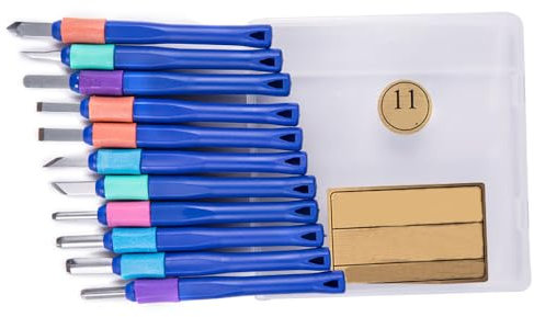 Set di 11 scalpelli per intaglio del legno, strumenti professionali in acciaio al carbonio per la lavorazione del legno, ideali per principianti, con custodia