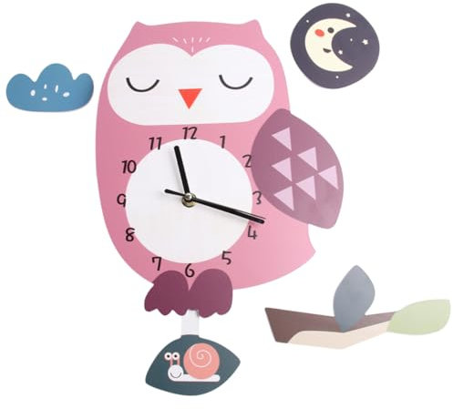 PRETYZOOM Cartoon Wanduhr Eule Umweltfreundliches Material Leises Quarzwerk Kindergarten Wanddekoration Einfache Wandmontage