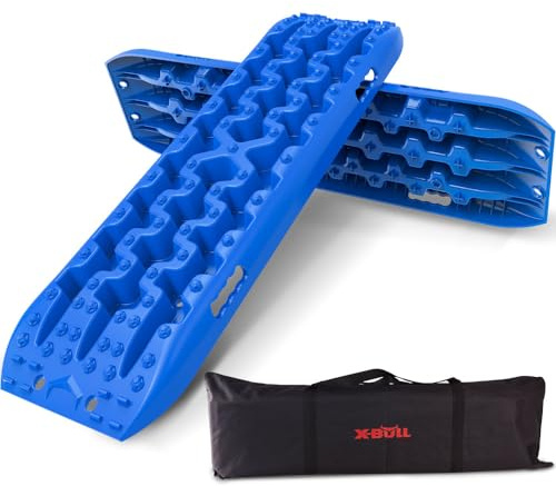 X-BULL - Sandbleche Offroad - 2 Stücke Anfahrhilfe - 2er-Set Traktionshilfe aus Nylon - Traktionsmatte mit Tragetasche - Sandbleche Wohnmobil - Offroad Zubehör - 2 Stück, 106 x 30 x 10 cm - Blau