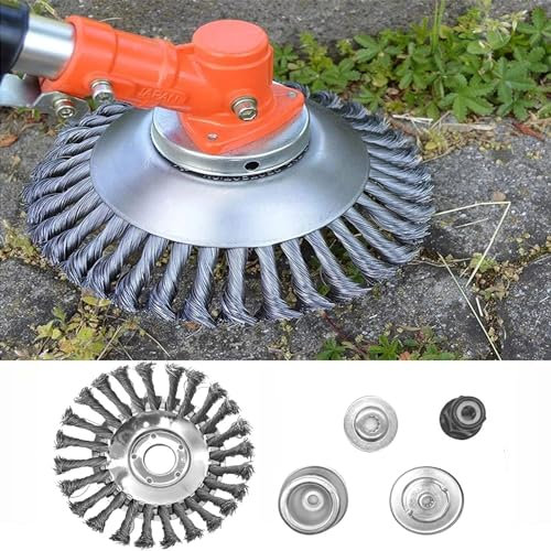 Tianher 150 x 25,4 mm Cepillos de malezas para desbrozadora, con 4 adaptadores, cepillo de hierbas salvajes Twist elimina sin esfuerzo las malezas y la espuma