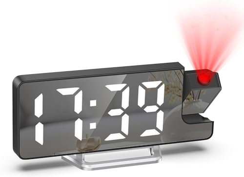 OQIMAX Projektionswecker, Digitalwecker mit Großer 7.9 LED-Anzeige, 180° drehbarem Projektor, Projektionsuhr mit Temperatur, Dimmer, Snooze, Nachtmodus, LED Spiegel Digitaluhr für Schlafzimmer Dekor