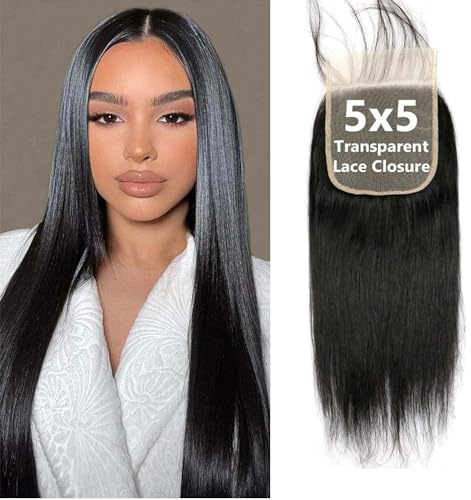 Closure Human Hair 5 x 5 Lace Closure Real Hair Lace Closure Invisible Lisse Straight Cheveux Natural Ondule Natural Hairline Baby Hair 14 Zoll
