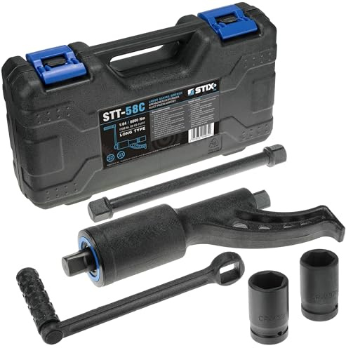 STIX STT-64C llave multiplicadora de par larga, 6000 Nm, relación 1:64 | Engranaje planetario de versión larga para camiones, con prolongación, vasos Cr-V y estuche