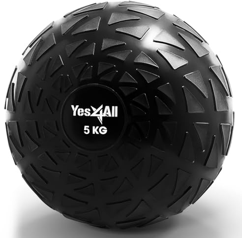 Yes4All FQ6L dynamiska slambollar 5 kg, glänsande, medicinboll sandfylld träningsboll utan studs, lämplig för träning och styrketräning