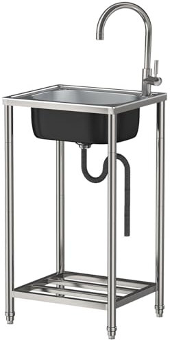 Freestanding Outdoor Sink Set with hot and Cold Water Faucet Single Bowl Commercial Stainless Steel Sinks Easy to Clean Strong and Durable Suitable for Kitchen Laundry Room Commercial use