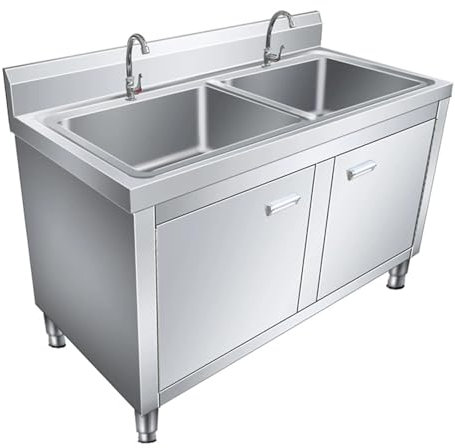 Freistehender Spülenschrank Doppelwaschbecken-Design Praktische Edelstahlspüle Mit Wasserhahn Und Aufbewahrungsschrank Großer Stauraum Multifunktionale Außenspüle(120 * 60 * 80cm)