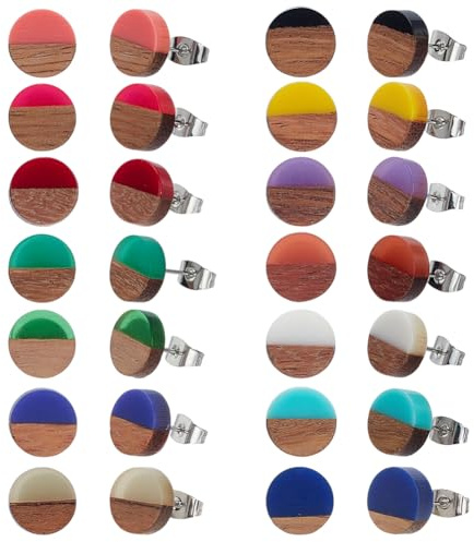 arricraft 14 Paio di Orecchini In Legno, Orecchini Pendenti Boho con Colori Misti, Orecchini Rotondi Geometrici, Orecchini In Resina, 304 Acciaio Inossidabile, Gioielli per Donna