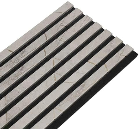 DECOON Panneau Mural Acoustique tasseaux Bois 250 x 30 x 1,9 cm - décor marbre Gris/Feutrine Noir - 0,75m²