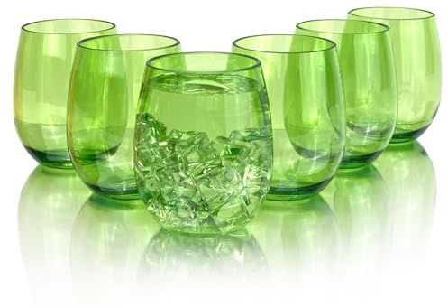 yongzhenlite Set of 6 Acrylic Wine Glasses, 20-Ounce/560ml Plastic Tumbler Water Drinking Cups for Home All Purpose Party,Dishwasher Safe,(Green)