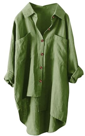 Leinenbluse Damen Lang Sommer Leinenhemd Knopfleiste Hemd Casual Lose Musselin Bluse Große Größen Leinen Shirt Longbluse Blusenshirt Oberteile Tunika Tops Sommerblusen Leicht Und Luftig