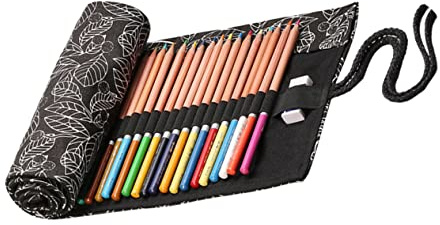 LOLIPPYY Canvas Stifterolle Federmäppchen 48 Fächer mit Muster aus Canvas Rollbarer Stiftehalter für Reisen und Künstler Tragbarer Malbedarf Organizer fürs Zeichnen
