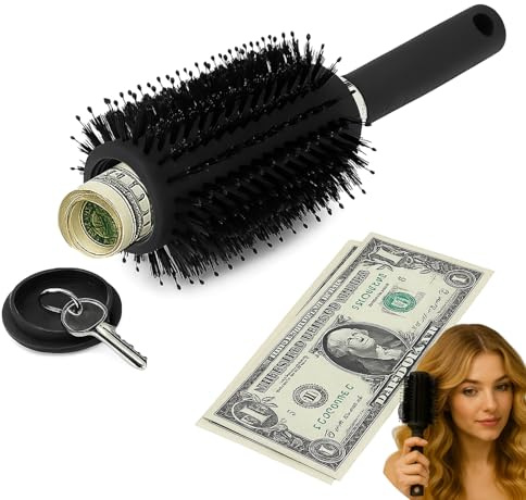 leruiyezs Cachette Secrete Brosse à Cheveux avec Couvercle Dévissable pour Objets de Valeur,Cachette Argent Discrète,Boite Secrete de Voyage Camouflée pour Maison,École,Hôtel,Plage,Sûreté,Brosse Ronde