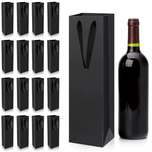 BNGXR Kraft-Wein-Geschenktüte,15 Stück Flaschen Geschenktüten mit Griffe,Wein-Organizer,Wein Champagner Geschenktasche,für Weihnachten,Hochzeit,Party(35 * 9 * 11cm) (Schwarz)
