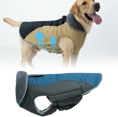 Hundemantel Wasserdicht Wind dichte, Winter Hundejacke mit Bauchschutz, Winterjacken Wintermantel Hundeweste Mäntel mit Fleece Gefütterte Reflektierend für Kleine Mittelere un d Große (Marine, M)