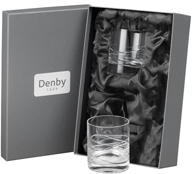 Denby Aurora Lot de 2 petits verres en cristal sans plomb, soufflés à la main, coupés à la main – Verre à jus, à eau – Passe au lave-vaisselle – Verres à whisky, rhum sur les rochers avec boîte cadeau