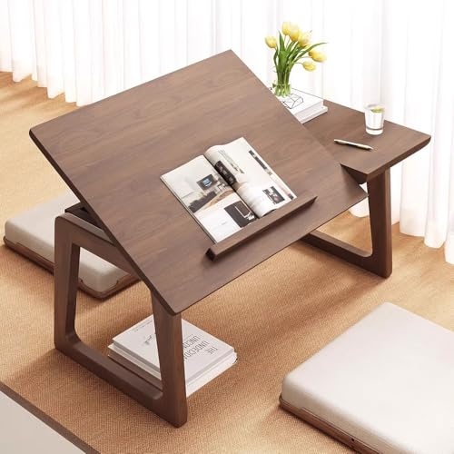 Mesa de Centro Japonesa Pequeña, Mesa Comedor Baja Plegable, Bandeja para el Regazo con Tablero Inclinable para Estudiar, Trabajar, Entretenerse, Comer y Descansar