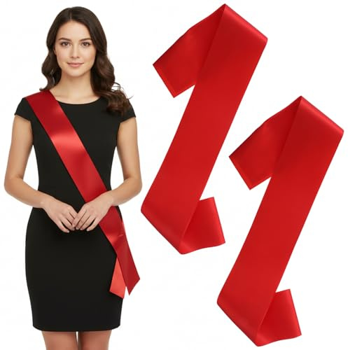 2 PCS Red Sash Beauty Pageant Sashes Red 62.9*3.7in Satin Sash Blank Plain Pageant Party Favors Wreath Miss Congeniality Men to Decorate Sashes DIY Personalized for Birthday Party