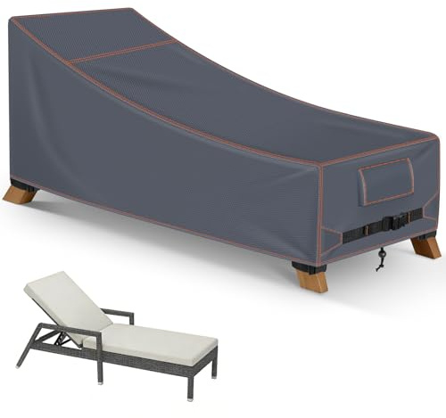 KHONGOO Housse Protection Transat Jardin Extérieur, Gris, 200x75x40/70 cm | Housse transat de jardin imperméable, tissu Oxford 420D, résistant au vent, protection UV, anti-déchirure pour bain de soleil