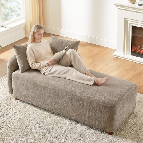 Arcrinte 68.9 Oversized Chaise Lounge Chair Indoor, Comfy Chenille Reading Chair Daybed, Upholstered Left Facing Sleeper Sofa with 2 Pillows, Lounge Sofa Chair for Living Room Bedroom(Camel)