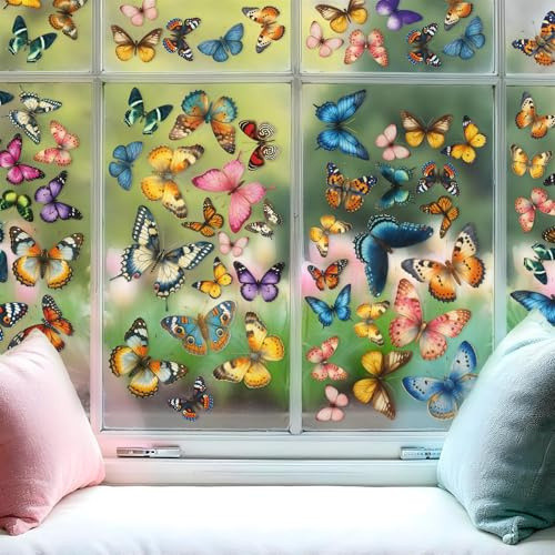 WALPLUS Season of Wings - Butterfly Collection Window Stickers, Removable Reusable Double-Sided Glass Clings for Home, Kids Room, Classroom and Seasonal Decor