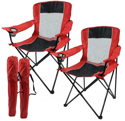 NORDIQ Pack de 2 Silla Camping Plegable con Respaldo y Portavasos | Resistente con Acero y Tejido Reforzado Transpirable, Soporta 110kg, Incluye Bolsa de Transporte para Jardín, Camping, Playa