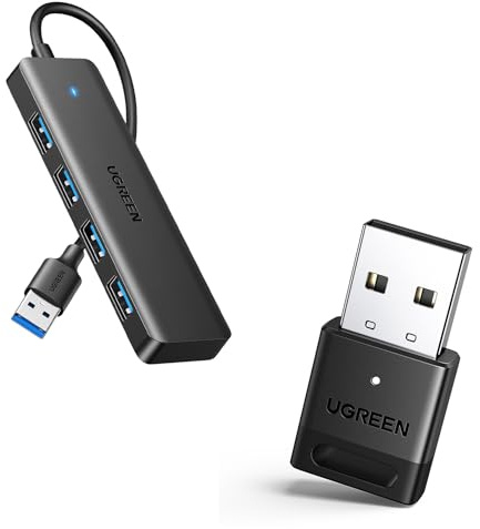 UGREEN USB Bluetooth 5.4 y Hub USB 3.0 con 4 Puertos Adaptador Ladron Multipuertos 5Gbps Alta Velocidad