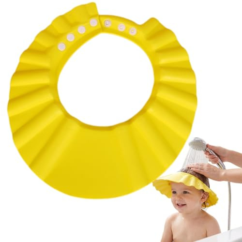 Shampoo Shower Cap,Adjustable Hair Washing Cap,EVA Waterproof Showercap with Wide Drainage Brim,Shower Shield Visor,Lightweight Elastic Design for Girls & Boys,Fits 37-60cm Head Circumference (Yellow)