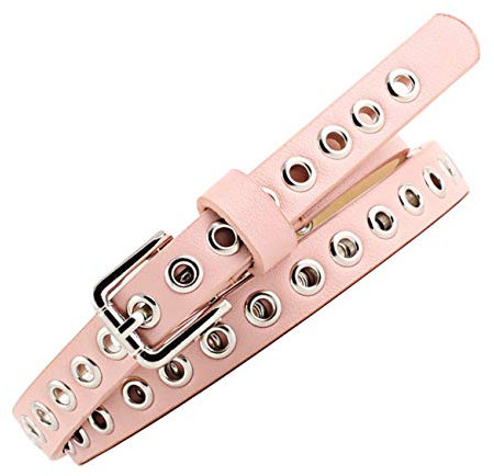 JIER Damen Leder Nieten Gürtel Damen Herren Nieten Ösen Gürtel Jeansgürtel Nietengürtel Hosengürtel Ledergürtel für Bluse Jeans Freizeithosen (Rosa)