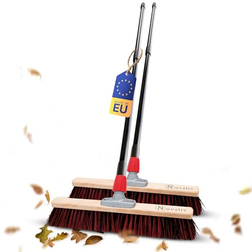 Novaliv 2X Strassenbesen mit Stiel 50 cm I Teleskopstiel ausziehbar I Arenga-Elaston schwarz-rot I Industriebesen Kehrbesen Gartenbesen Werkstattbesen Außenbesen