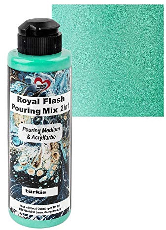 Ideen mit Herz Royal Flash Pouring Mix 2in1 | Pouring Medium & Metallic-Acrylfarbe mit Glitzer-Effekt | 180 ml | kein weiteres Mischen mit Fluid, Medium oder Silikonöl erforderlich (türkis)