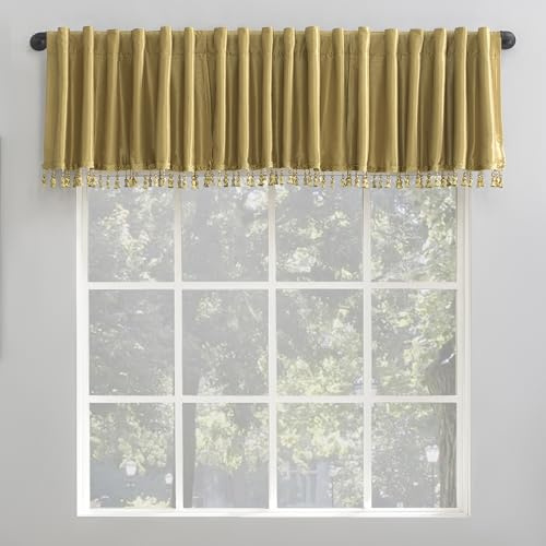 Sun Zero Greyson - Mantovana termica in finta seta Dupioni con perline e nappe, oscurante, con passanti sul retro, 127 x 43 cm, colore: Oro