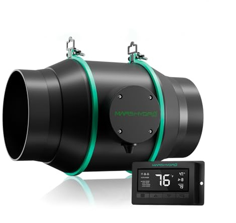 MARS HYDRO 150 mm Rohrventilator mit Temperatur- feuchtigkeitsregler, 402 CFM Leiser EC Motor, 65W Abluftventilator für Growzelt, Growbox, Gewächshaus Hydrokultur