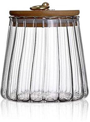 Bocal de rangement hermétique en verre avec couvercle en bambou scellé et poignée en métal pour grains de café, thé, sucre, noix, miel, confitures (650 ml, conique)