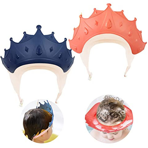 2 Stück Baby Duschhaube Krone Weiche Kinder Duschhaube Kinder Shampoo Kappe Kinder Krone Haare Waschen Cap Kinderschutz Krone Verstellbare Augen vor Wasser und Shampoo Schützt für Kleinkind Babypflege