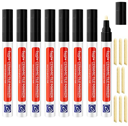 Tile Grout Pen Restorer, 8 Pcs Black Wall Tile Repair Pens for Bathroom | Renew Wall Floor Grout Restorer Pen, With Replacement Tips, Waterproof Anti-mould Marker for Tile Floor Kitchen Bathroom