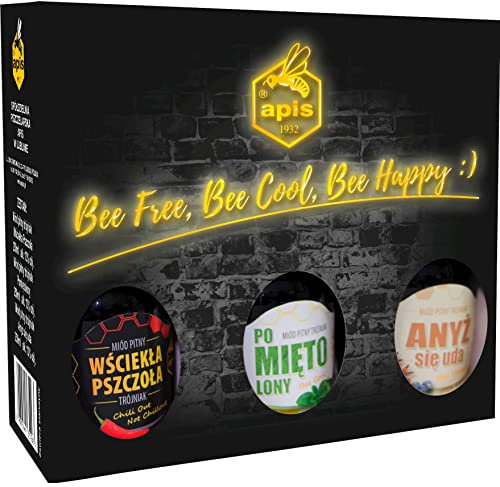 Set mit 3 Craft Mets |Geschenkset im Karton|Honigwein Trójniak-Drittel: Wściekła Pszczoła, Pomiętolony, Anyż się uda | | 750ml | 13% Alkohol Metwein | Polnische Produktion