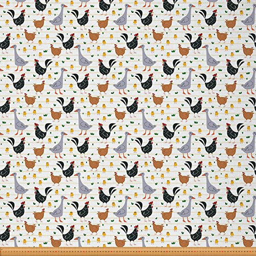 Tierstoff Meterware Hühner Enten Gans Polsterstoff Bauernhaus Geflügel Dekostoff Geometrische Streifen Drinnen Draußen Stoff Natur DIY Kunst Wasserdichter Stoff Braungrau 92 x 150 (HxB)