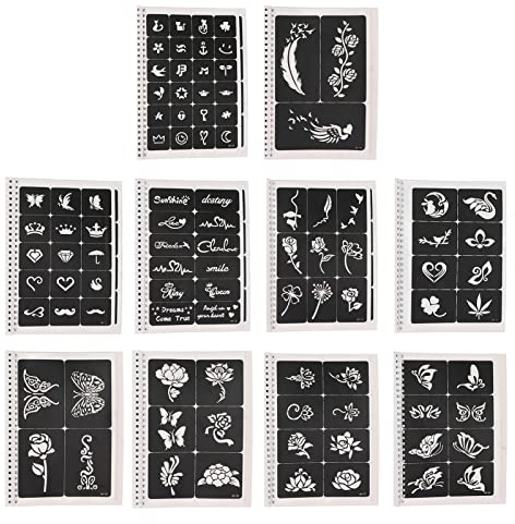 Glitzer Tattoo Schablonen - 10 Blatt Wiederverwendbare Airbrush Tattoo Vorlagen mit 97 Muster für Temporäres Tattoo Set, Körperkunst Malvorlagen und Tattoo Aufkleber