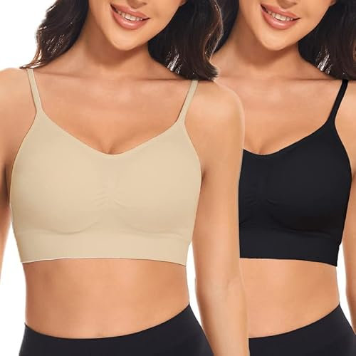 SIMIYA Sports Bra for Women Super Comfort Bras Adjustable Strap Bralette Removable Pads Sleep Bras for Girls in Yoga Leisure Stretch Crop Tops Vest(M, Black+Beige)