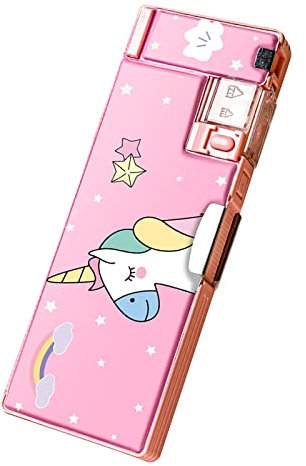 Großes Federmäppchen, Cartoon-Stifttasche mit Mehreren Steckplätzen, Magnetisch für Ausflüge (Einhorn)
