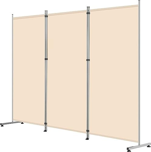 YODOLLA 260CM 3-Panel Room Divider, Wall Divider Movable Partition, Folding Privacy Screen Freestanding for Bedroom Living Room Office Garden (260 x 166cm, Beige)