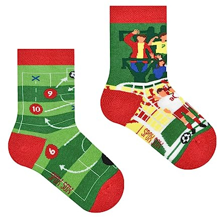 Spox Sox Casual unisex för barn – roliga, flerfärgade, färgglada, galna, olika mönstrade strumpor för individualister, Fotboll, 23-26 EU