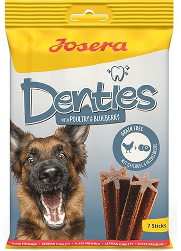 Josera Denties with Poultry & Blueberry | 180 g | Zahnpflegekaustangen für Hunde | Mit schmackhaftem Geflügel | Mit Cellulose zur Unterstützung der täglichen Zahnreinigung