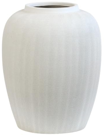 Olly & Rose Rhodes Vase à fleurs en céramique blanche à motifs faits à la main – Vase moderne pour salon, entrée, bibliothèque, etc. (25 cm)