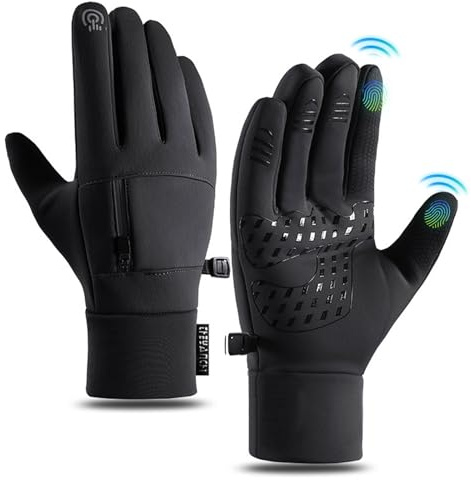 Fadcaer Warme Winterhandschuhe Winddicht Wasserdicht Touchscreen Handschuhe Anti-Rutsch Fahrradhandschuhe Herren Damen Thermo Liner Handschuhe mit Reißverschlusstasche für Laufen Gehen Fahren