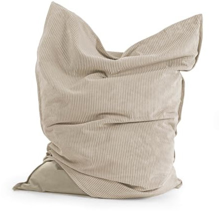 mokebo Sitzsack XXL mit Cord Bezug für Kinder & Erwachsene 'Der Große', Bean Bag für Indoor & Outdoor mit Füllung & Cover (nur Indoor), Sitzkissen, Bodenkissen, Riesen-Sitzsack in 130x170cm, Beige
